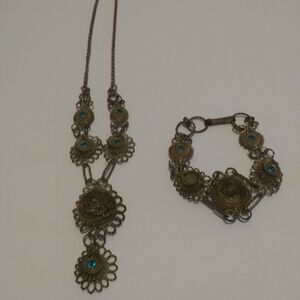 Rare Antique Georgian Era Wire & Crystal Necklace and Bracelet Set
